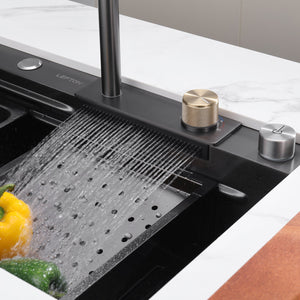 Ensemble d'évier de cuisine pour poste de travail à cuve simple avec robinet cascade-KS2203