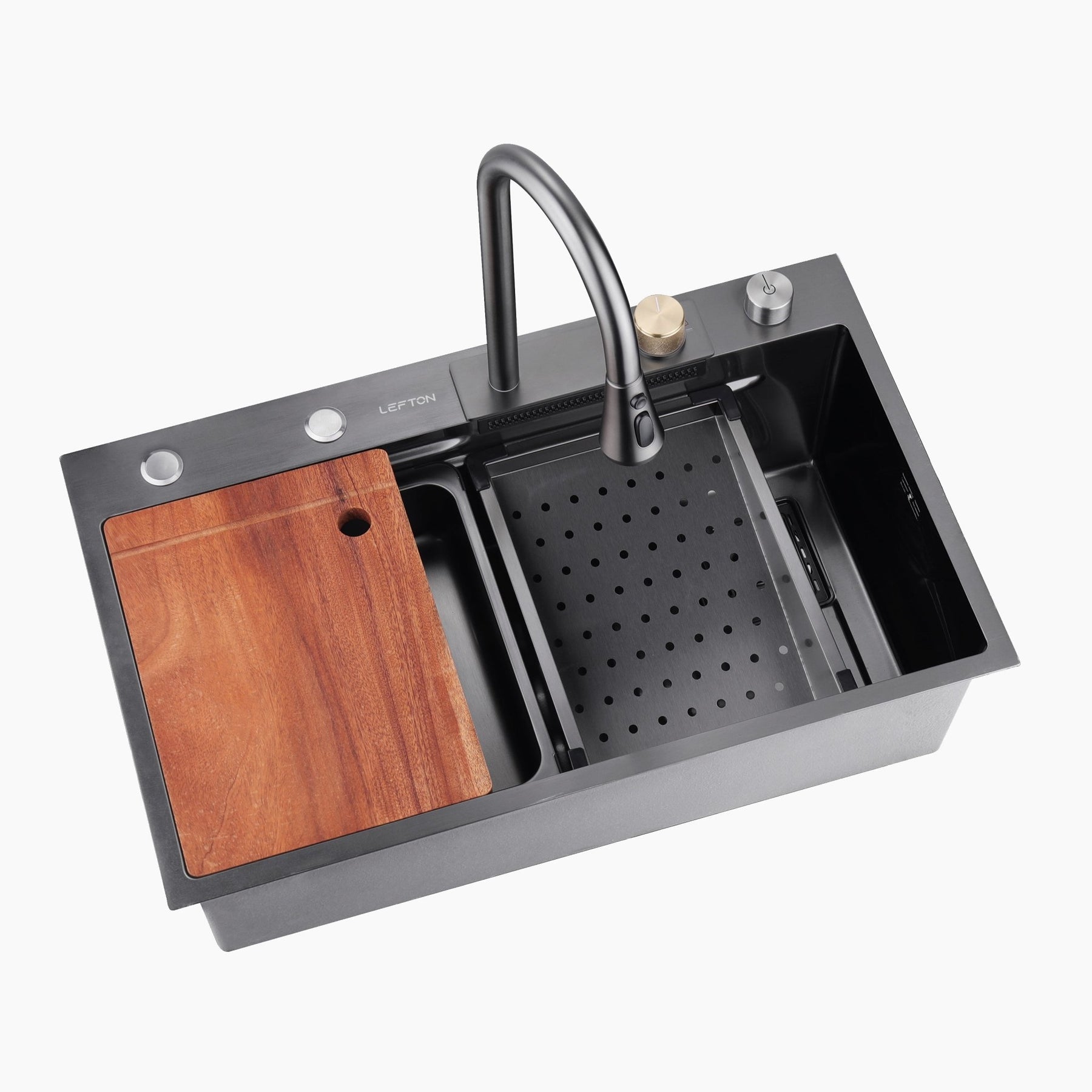 Ensemble d'évier de cuisine pour poste de travail à cuve simple avec robinet cascade-KS2203